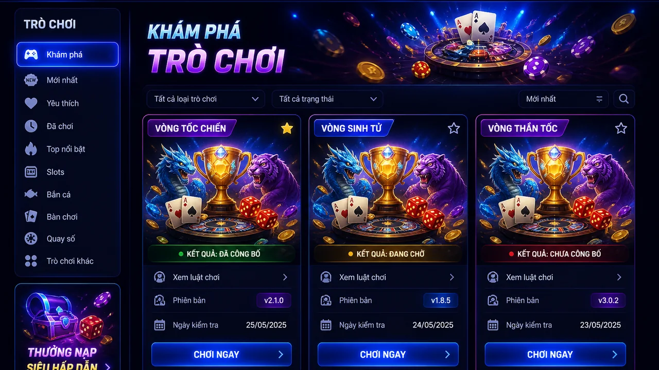 Chọn định dạng mới từ trang khám phá 79king bằng dữ liệu thẻ trò chơi