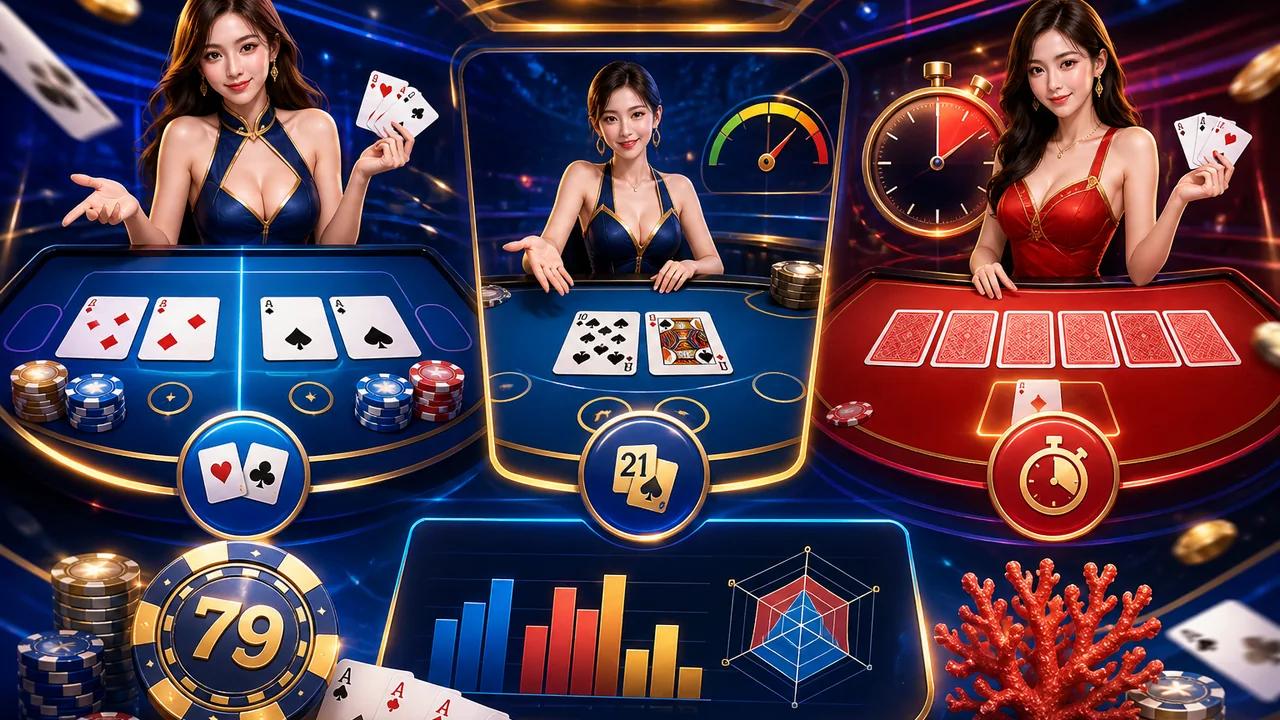 Chọn đúng nhịp chơi: phân biệt baccarat blackjack và trò chơi bài nhanh trên 79king